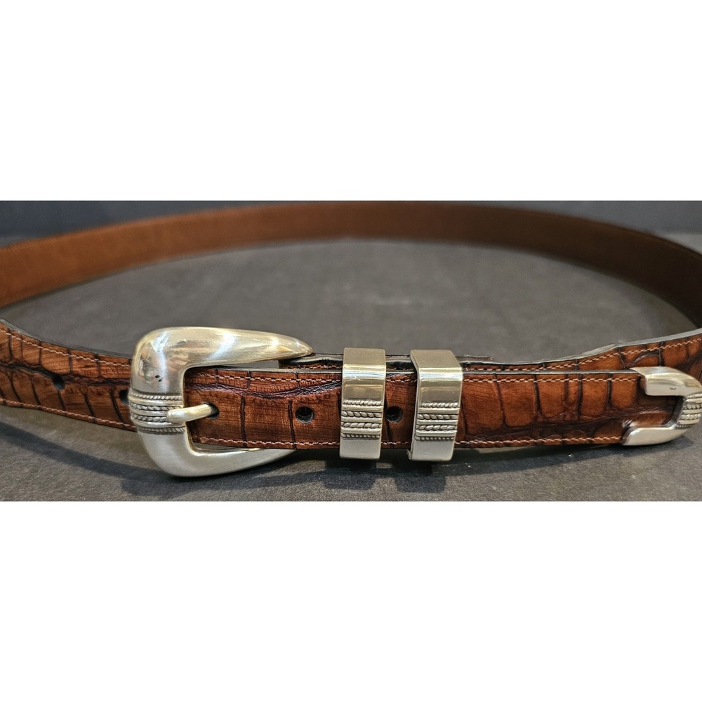 Crocodile Pattern Brown Belt with Silver Buckle